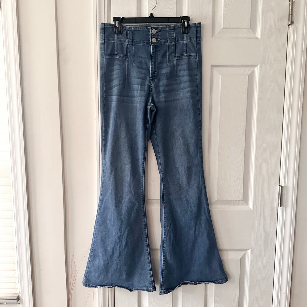 Altar’d State Medium Blue Waist Seam Flare Leg High Rise Denim Jeans 29